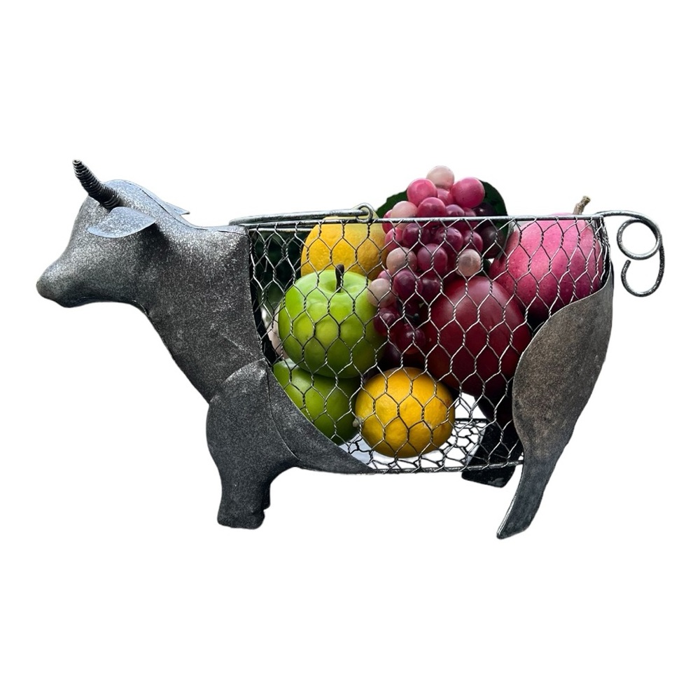 Farmhouse Rustic Meral/Wire Bull With Handle Home Decor